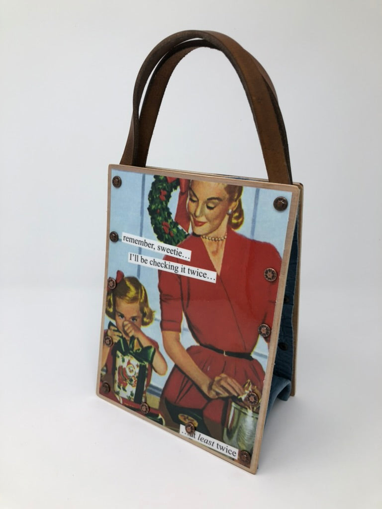 Vintage Modern Woman Handbag-Kissing Santa