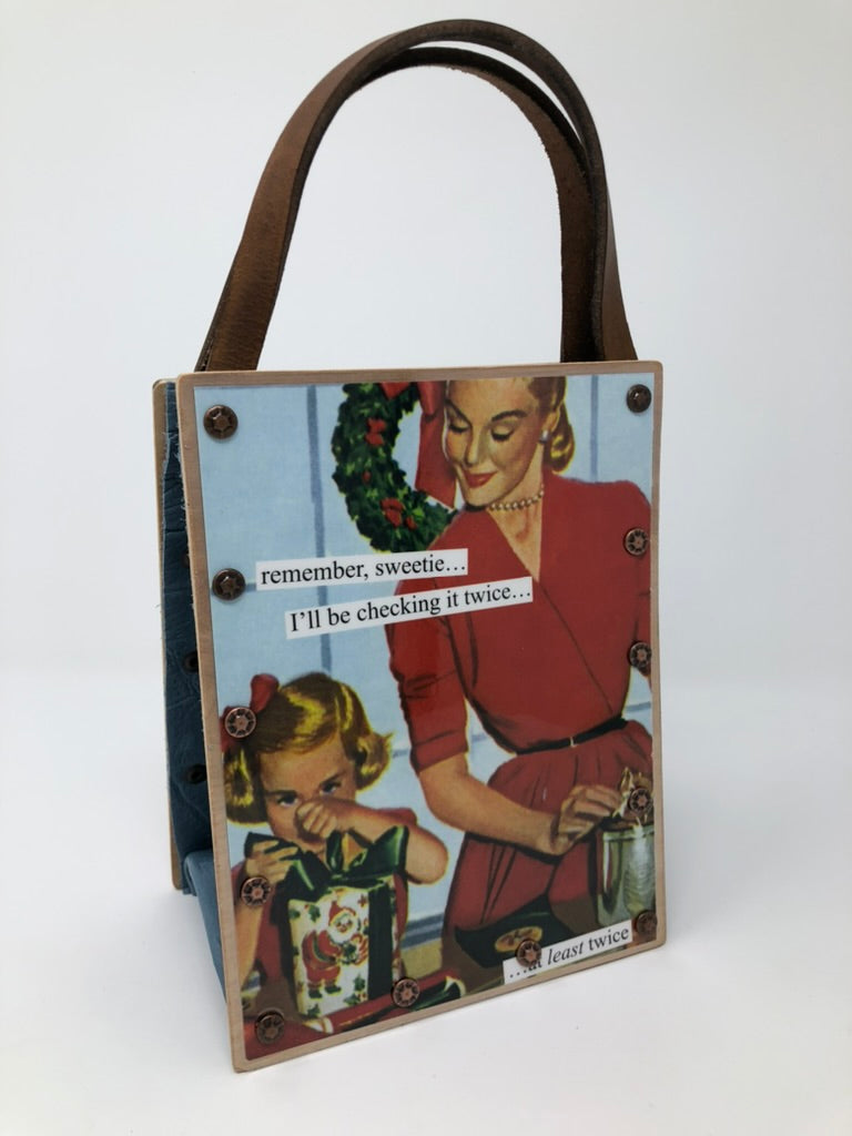 Vintage Modern Woman Handbag-Kissing Santa