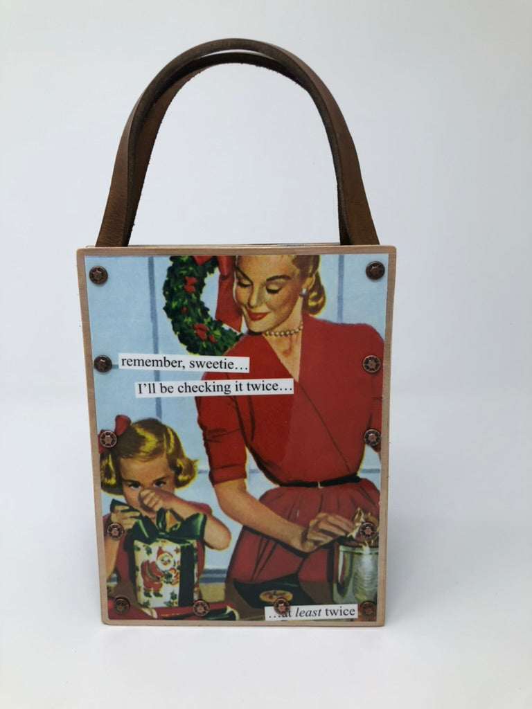Vintage Modern Woman Handbag-Kissing Santa